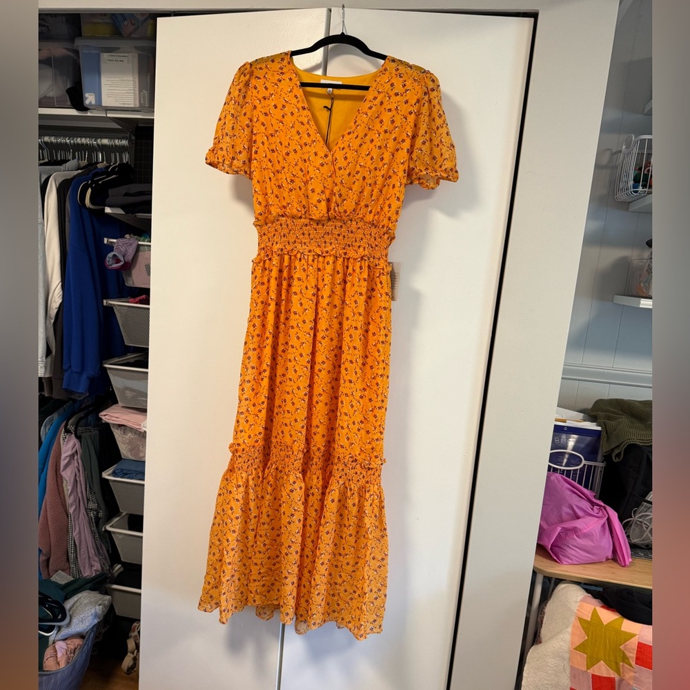 NSR Orange Floral Maxi Dress Large NWT.